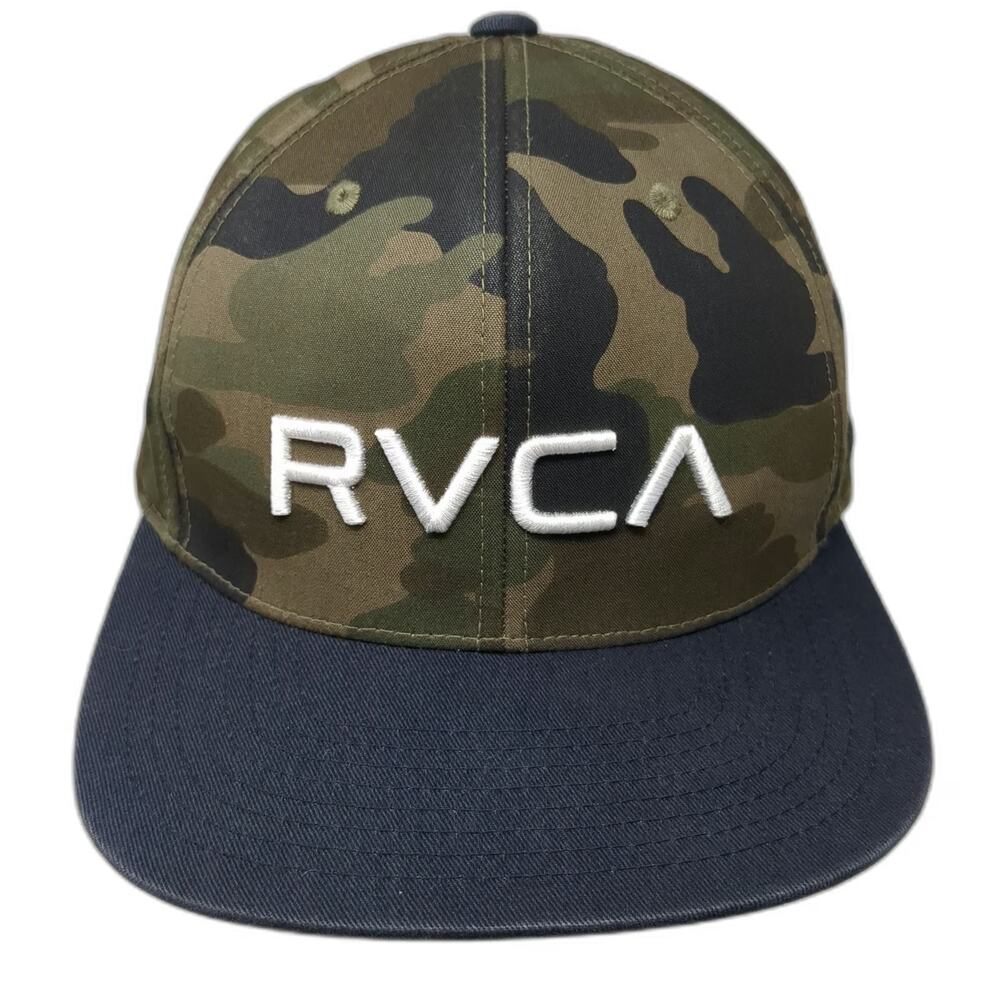 RVCA Snapback Hat Green Blue Camouflage Flat Brim One Size Embroidered Logo